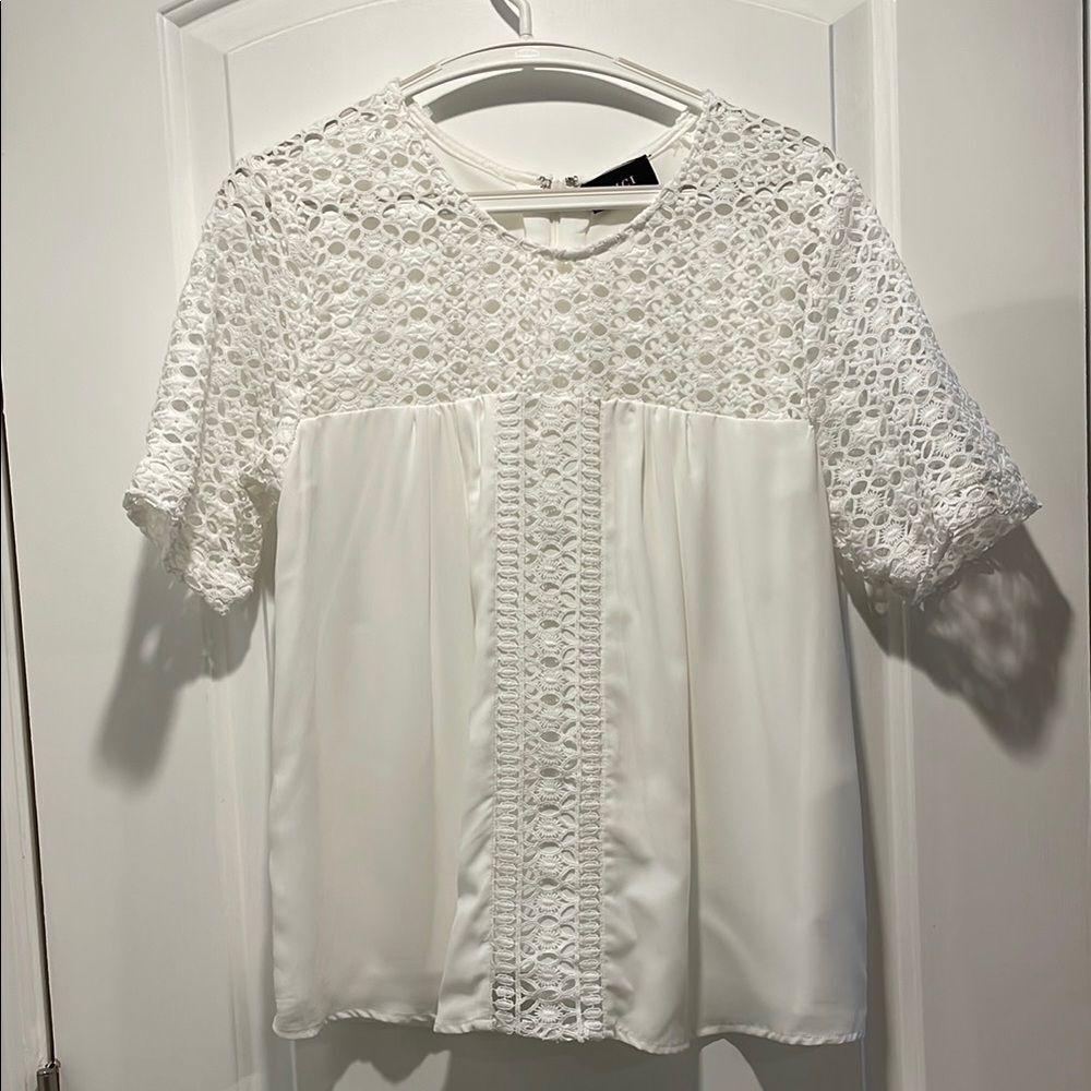 Vici Chic White Blouse with Intricate Lace Design size L